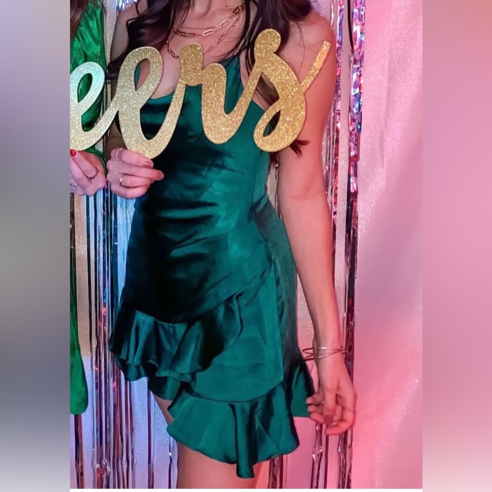American Threads Dark Green Satin Mini Dress with Skort